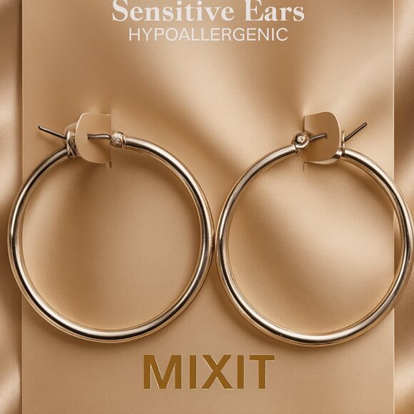 Mixit Hypoallergenic Silver tone Hoop Earrings – Classic Women’s Fashion Jewelry - Picture 1 of 7